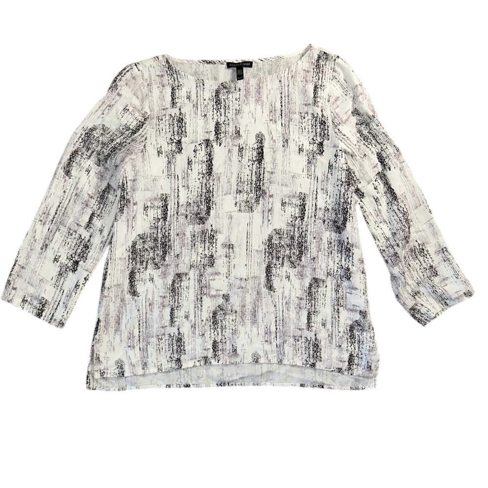 EILEEN FISHER Birch Bark Printed Long Sleeve Top Women’s Size XS Boho Preppy - Picture 9 of 9